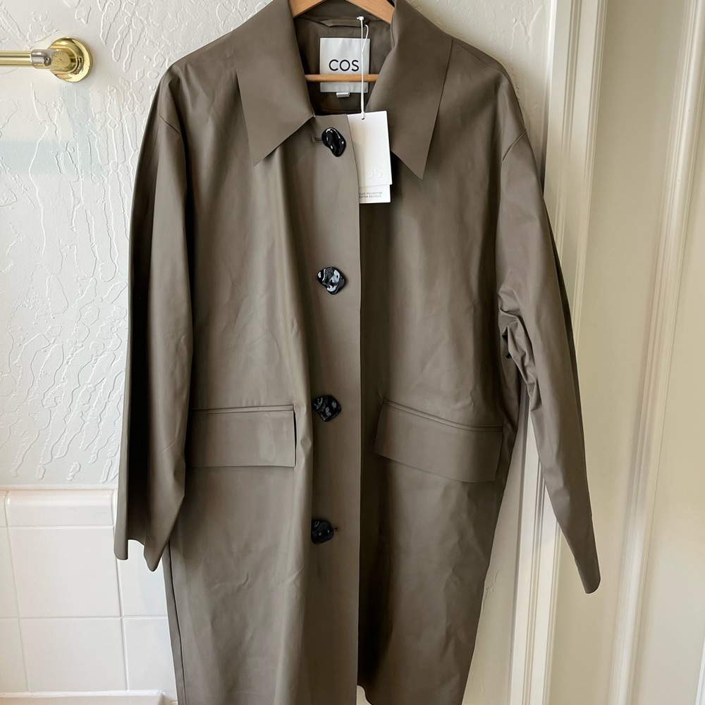 COS NWT Olive Green Single-Breasted rain jacket, trench, minimalist